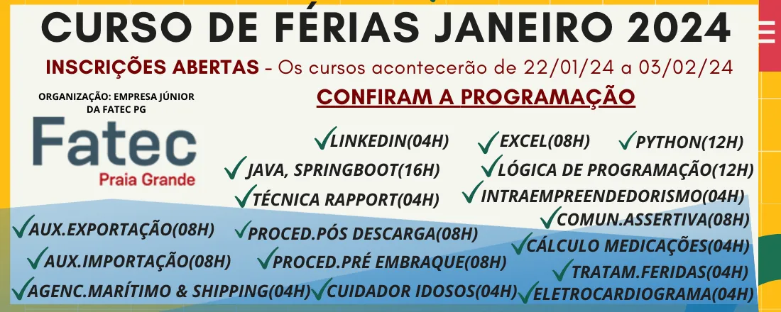 CURSOS DE FÉRIAS - JANEIRO 2024 - FATEC PRAIA GRANDE